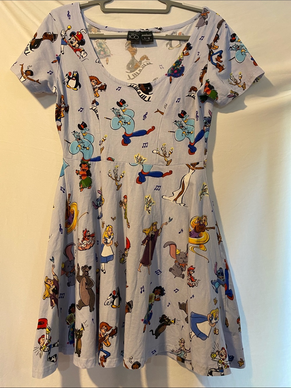 Disney Lavender Cartoon Character Skater Dress with Multicolor Prints includes 2